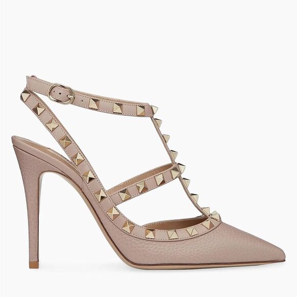 Valentino Rockstud Caged/Dust Bag Grainy Leather Pump in Powder 38.5 $1190 - Picture 2 of 9
